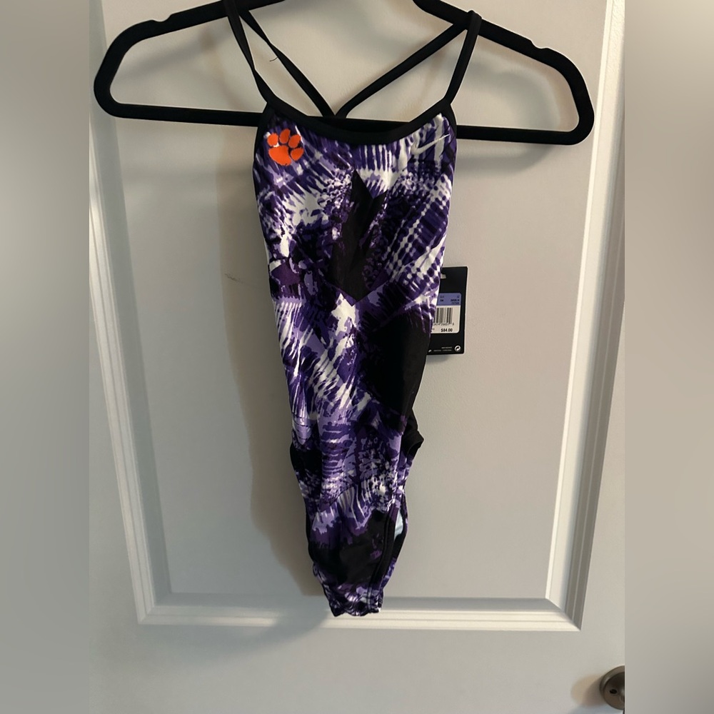 Nike Kids Purple and Black Athletic Swimsuit with Clemson logo